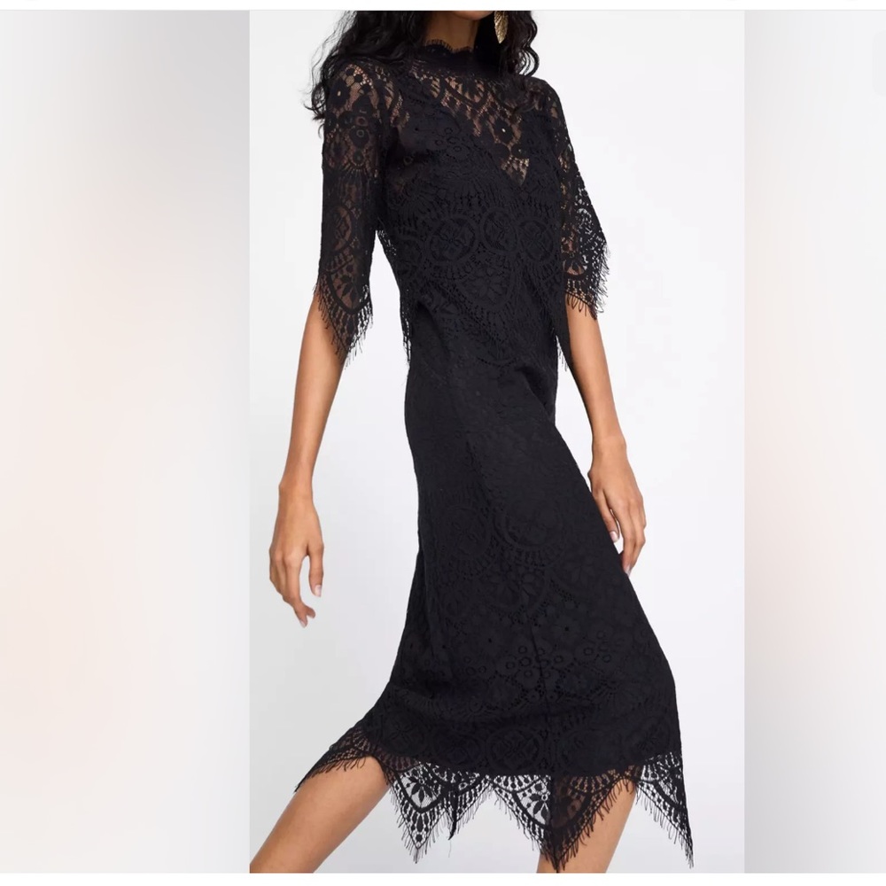 NWOT Size S ZARA Lace Midi Dress with Button Closure